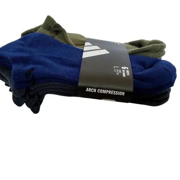 Adidas Mens No Show Socks Pack Of 6 Arch Compression Cushioned Footbed Size L - Picture 3 of 4